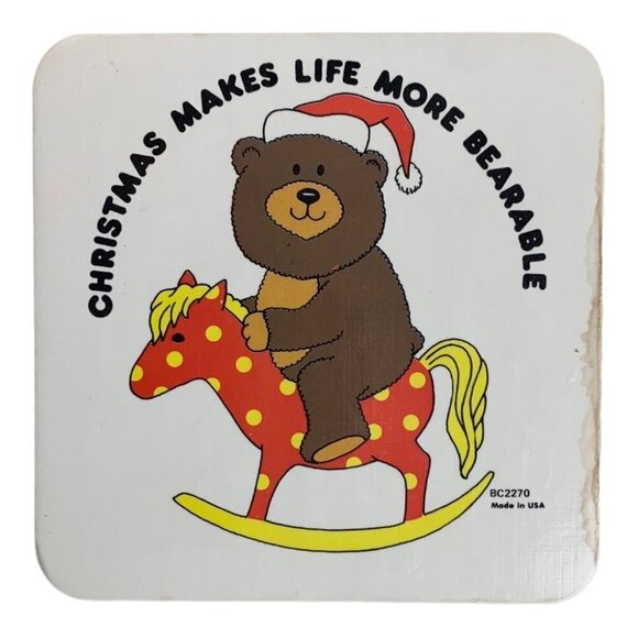 Vintage Christmas Coasters Bears Set Of 6 Winter Holiday  Decor - Picture 3 of 11
